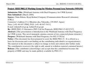 Project: IEEE P802.15 Working Group for Wireless Personal Area Networks (WPANS)