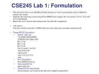 CSE245 Lab 1: Formulation