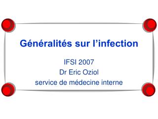 Généralités sur l’infection