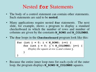 Nested for Statements