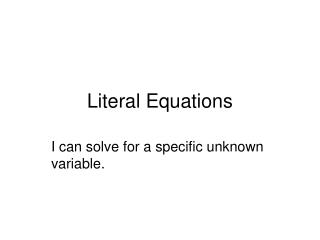 Literal Equations