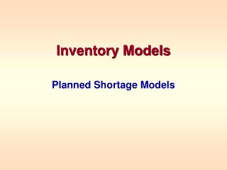 Inventory Models