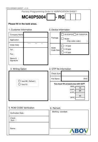 Factory Programming Order &amp; VERIFICATION SHEET