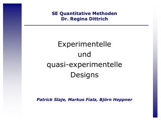 SE Quantitative Methoden Dr. Regina Dittrich