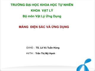 TRƯỜNG ĐẠI HỌC KHOA HỌC TỰ NHIÊN KHOA VẬT LÝ Bộ môn Vật Lý Ứng Dụng