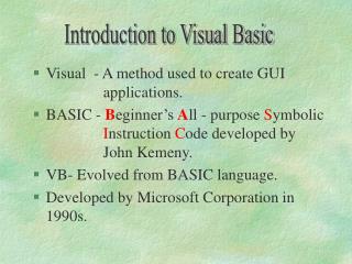 Introduction to Visual Basic