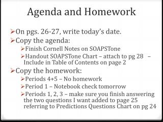 Agenda and Homework