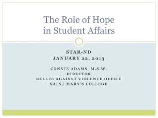 The Role of Hope in Student Affairs