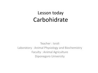 Lesson today Carbohidrate