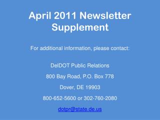 April 2011 Newsletter Supplement