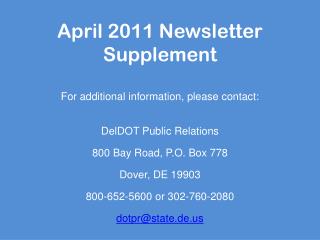 April 2011 Newsletter Supplement