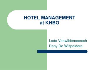 HOTEL MANAGEMENT at KHBO