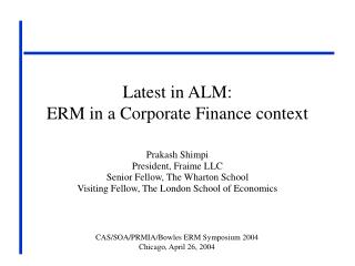 Latest in ALM: ERM in a Corporate Finance context