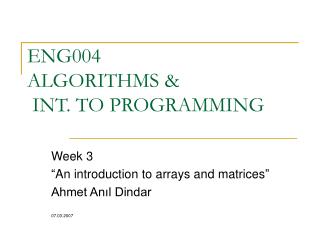 ENG004 ALGORITHMS &amp; INT. TO PROGRAMMING