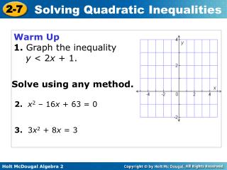 Warm Up 1. Graph the inequality y &lt; 2 x + 1.