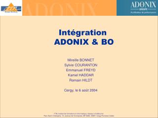 Intégration ADONIX &amp; BO