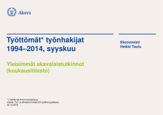 Työttömät* työnhakijat 1994–2014, syyskuu