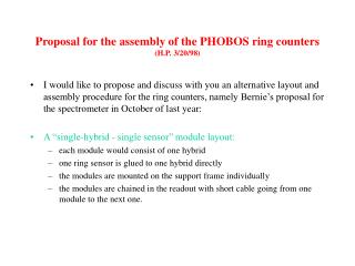 Proposal for the assembly of the PHOBOS ring counters (H.P. 3/20/98)