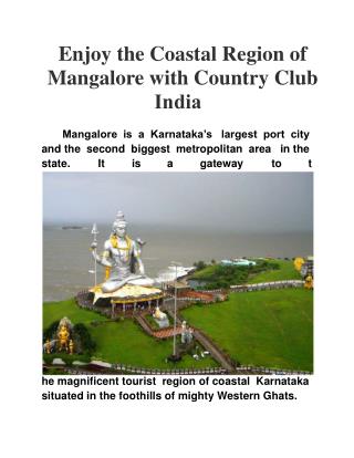 Enjoy the Coastal Region of Mangalore with Country Club Indi
