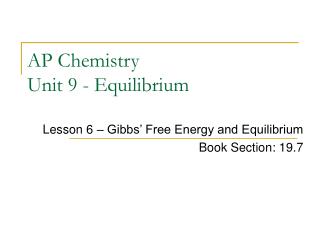 AP Chemistry Unit 9 - Equilibrium