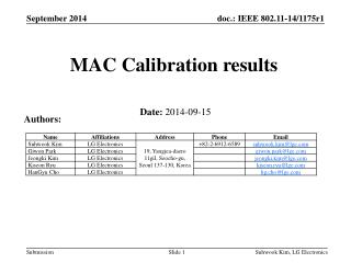 MAC Calibration results