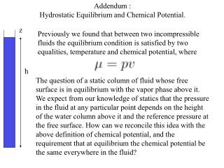 Addendum : Hydrostatic Equilibrium and Chemical Potential.