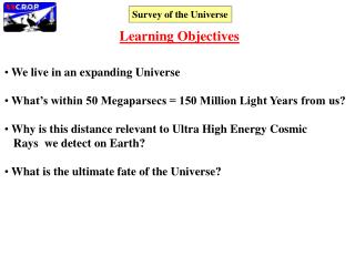 We live in an expanding Universe What’s within 50 Megaparsecs = 150 Million Light Years from us?