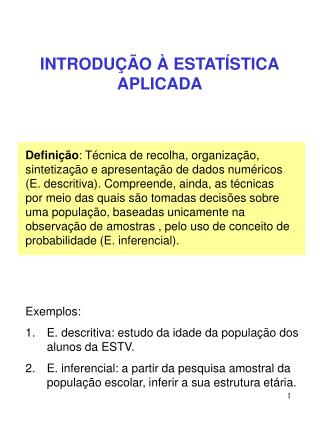 INTRODUÇÃO À ESTATÍSTICA APLICADA