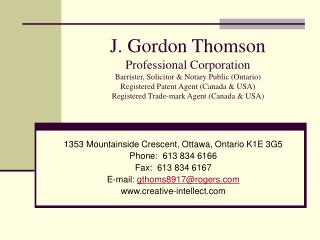1353 Mountainside Crescent, Ottawa, Ontario K1E 3G5 Phone: 613 834 6166 Fax: 613 834 6167