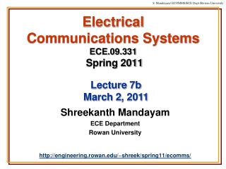 Electrical Communications Systems ECE.09.331 Spring 2011