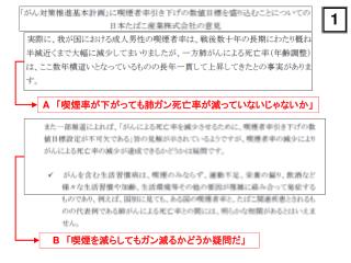 A 　「喫煙率が下がっても肺ガン死亡率が減っていないじゃないか」