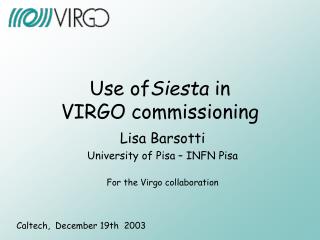 Use of Siesta in VIRGO commissioning