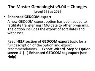 The Master Genealogist v9.04 – Changes issued 24 Sep 2014