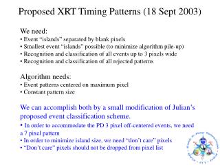 Proposed XRT Timing Patterns (18 Sept 2003)