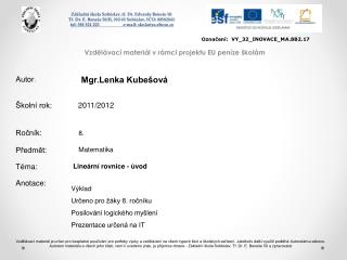 Vzdělávací materiál v rámci projektu EU peníze školám