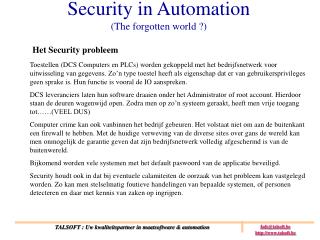 Security in Automation (The forgotten world ?)