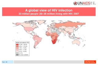 A global view of HIV infection 33 million people [ 30–36 million ] living with HIV, 2007
