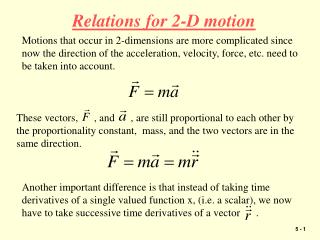 Relations for 2-D motion