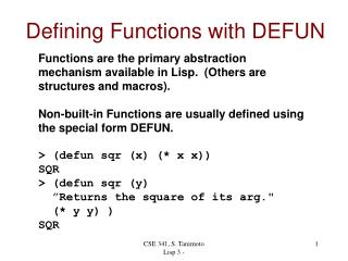 Defining Functions with DEFUN