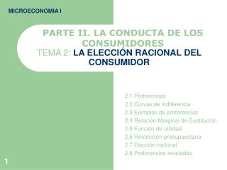 TEMA 2: LA ELECCI ÓN RACIONAL DEL CONSUMIDOR