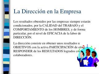 La Dirección en la Empresa