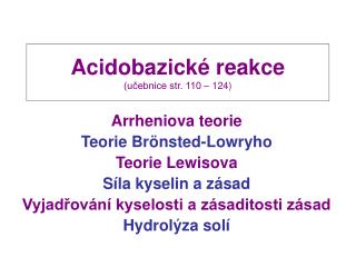 Acidobazické reakce (učebnice str. 110 – 124)