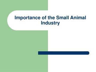 Importance of the Small Animal Industry