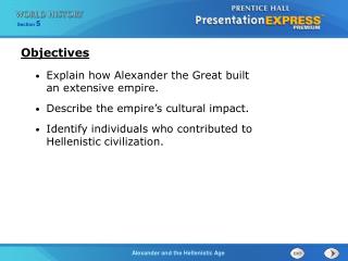 Explain how Alexander the Great built an extensive empire. Describe the empire’s cultural impact.