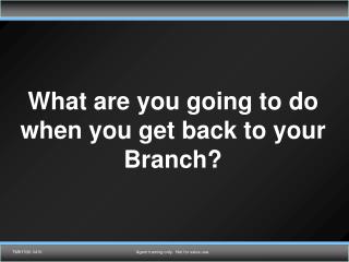 What are you going to do when you get back to your Branch?
