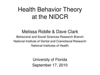 Health Behavior Theory at the NIDCR