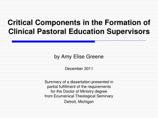Critical Components in the Formation of Clinical Pastoral Education Supervisors