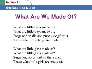 What Are We Made Of?