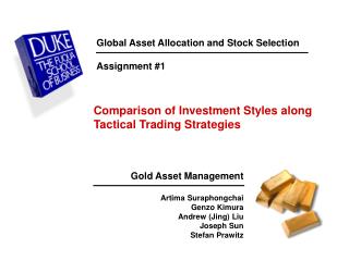 Global Asset Allocation and Stock Selection Assignment #1