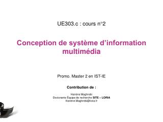 UE303.c : cours n°2 Conception de système d’information multimédia